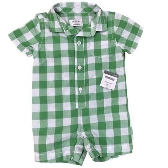 Dressed Up By Gymboree plaid green & white romper size 0-3 months - Picture 1 of 6